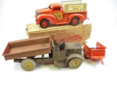 Marx Toys (USA) a tinplate 'Lazy-Day Farms' Pickup Truck and trailer:, in red, boxed,