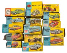 A collection of empty Dinky boxes:, blue and yellow version,