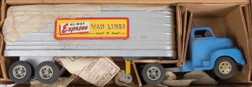Marx Toys (USA) a large scale tinplate Tractor-Trailer Truck in 'Hi-Way Express' livery:,