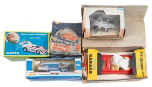 Tri-ang Super Scale model Convertible:, together with tools, jack and spare tyre in a garage box,