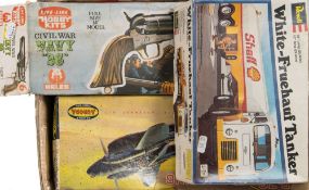 A small collection of various model kits and ephemera including a Hales plastic Colt Navy revolver