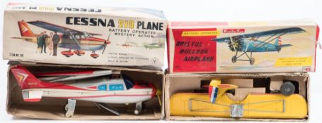 Rosko Toys (Japan) a battery operated tinplate Bristol Bulldog Airplane in original box:,