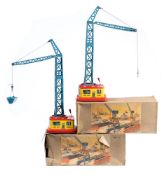 Two West German Post-War tinplate clockwork dockyard crane:,