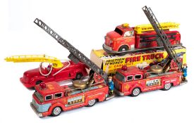 Marx Toys (USA) a tinplate battery operated Fire Engine:, with yellow plastic ladder and light,