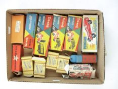 Tri-ang Minic a group of plastic vehicles:, including an Austin 7 saloon, timber lorry and others,