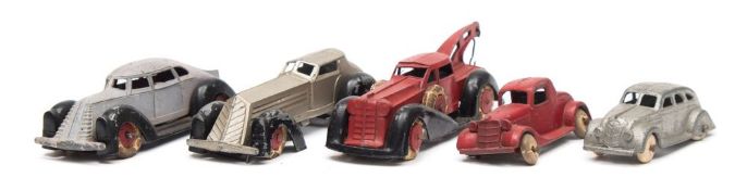 Manoil, a group of three cars:, comprising breakdown car in red and black,