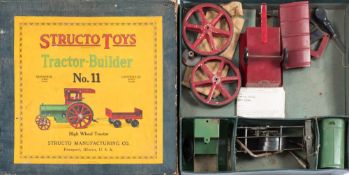 Structo Toys (USA) a No 11 Tractor-Builder High Wheel tractor set:, Model 25F with trailer,