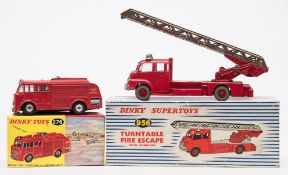 Dinky Turntable Fire Escape (956):, red body and wheel with grey treaded tyres, blue and white box,