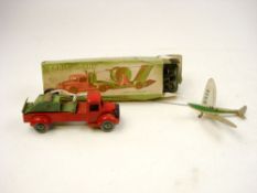 A Wells Brimtoy Pocketoy lorry and glider:, red metal cab and chassis,