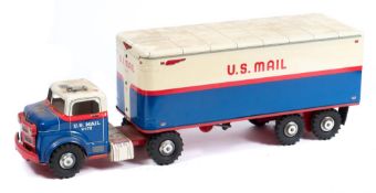 Marx Toys (USA) a large scale tinplate Tractor-Trailer Truck in US Mail livery:,