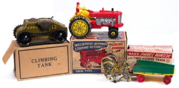 Louis Marx & Co Inc (USA) a tinplate clockwork Sparkling climbing Bulldozer tractor in original
