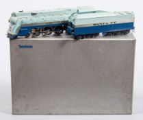 A Tenshodo (Japan) AT & SF 4-6-4 No 3460 'The Blue Goose' locomotive and tender:, cyan,