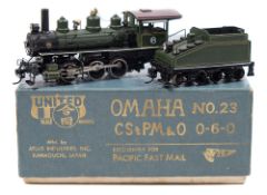 United Scale Models (Kawaguchi, Japan) an Omaha No 23 CS & PM & O 0-6-0 locomotive and tender:,