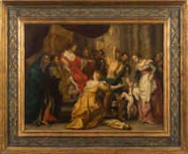 After Rubens [17/18th Century]- The Judgement of Solomon:- oils on copper 38 x 50cm.