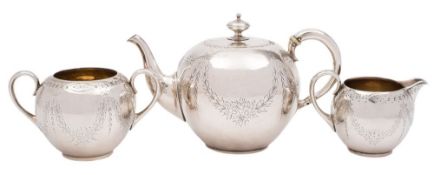 A Victorian silver bachelor's three-piece tea service, maker Robert Harper, London,