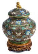 A late 19th century Chinese champleve enamel vase: of ovoid form with stepped,