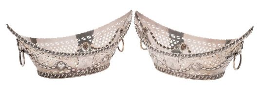 A pair of Edward VII silver navette-shaped baskets, maker I S Greenburg & Co Birmingham,