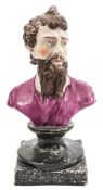An Enoch Wood pearl glazed head and shoulders bust of Plato: the bearded philosopher wearing puce