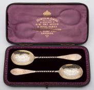 A pair of Victorian silver serving spoons, maker James Wakely & Frank Wheeler, London,