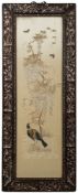 A pair of Chinese needlework pictures: depicting various assorted birds and butterflies amongst