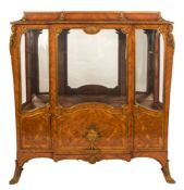A late 19th Century French kingwood, parquetry, marquetry and gilt metal mounted vitrine:,