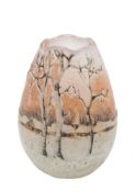 A Daum Nancy miniature glass vase: of ovoid form with shaped rim,