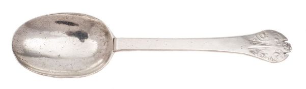 A late 17th century silver trefid spoon, uninscribed maker's mark struck three times:,