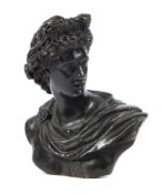 An Italian bronze bust of the Apollo Belvedere: lacks plinth base, 8.5cm. high.