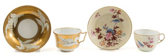 Two Wedgwood porcelain cups and saucers: the first of 'Friendship' shape and decorated with lily of