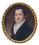 English School Circa 1810- A miniature portrait of a gentleman, head and shoulders,
