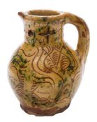 A Donyatt pottery puzzle jug: of typical bellied form,
