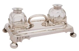 A Victorian silver inkstand, maker David & George Edwards, Sheffield, 1898: of rectangular outline,