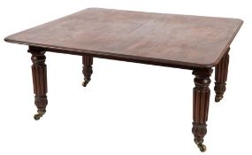 A Victorian mahogany extending dining table:, with a telescopic action,