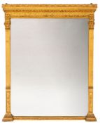 A Victorian giltwood and gesso overmantel mirror:, with a moulded and lunette flowerhead cornice,