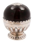 A Victorian silver mounted coconut string holder, maker William Comyns & Sons, London,