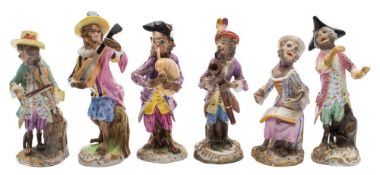 A group of six Meissen monkey band musicians: after the 18th century models,