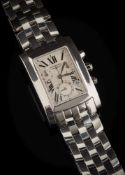 A gentleman's 'Longines chronograph' stainless steel wristwatch: the rectangular white dial with
