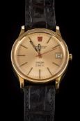 Omega - A gentleman's 'Omega f300Hz' electronic gold plated wristwatch: the brushed dial with baton