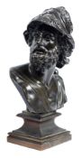 After the Antique, a 19th century bronze bust of Ajax: raised on a square socle base, 28cm. high.
