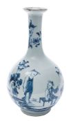 An English blue and white delftware water bottle: painted with two Chinese figures, one seated,
