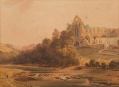 Francis Nicholson [1753-1844]- Ruins of Cathedral ,Dunblane,:- watercolour 28 x 38cm.