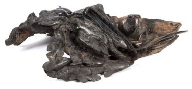 A Japanese carved root wood figural group: of fish, octopus and sea life. unsigned, 60cm.