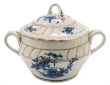 A Tournai blue and white two-handled tureen and cover: painted with floral sprays,