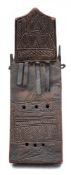 An African wood and metal Kilimba or thumb piano: carved with geometric designs, 18th/19th century,