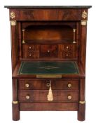 A 19th Century French mahogany and brass mounted secretaire a abbatant:,