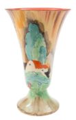 A large Clarice Cliff 'Forest Glen' vase: of trumpet form,