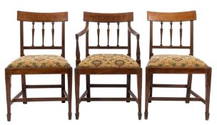 A set of six Regency mahogany and inlaid dining chairs:,