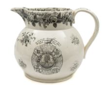 A large 'Farmers Arms' pottery jug of Royal commemorative interest: of typical bellied form with
