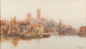 * Stuart Lloyd [1845-1929]- View of Lincoln from the River Witham,:- signed watercolour 50 x 85cm.