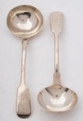 A pair of William IV provincial silver Fiddle pattern sauce ladles, maker William Hope, Exeter,